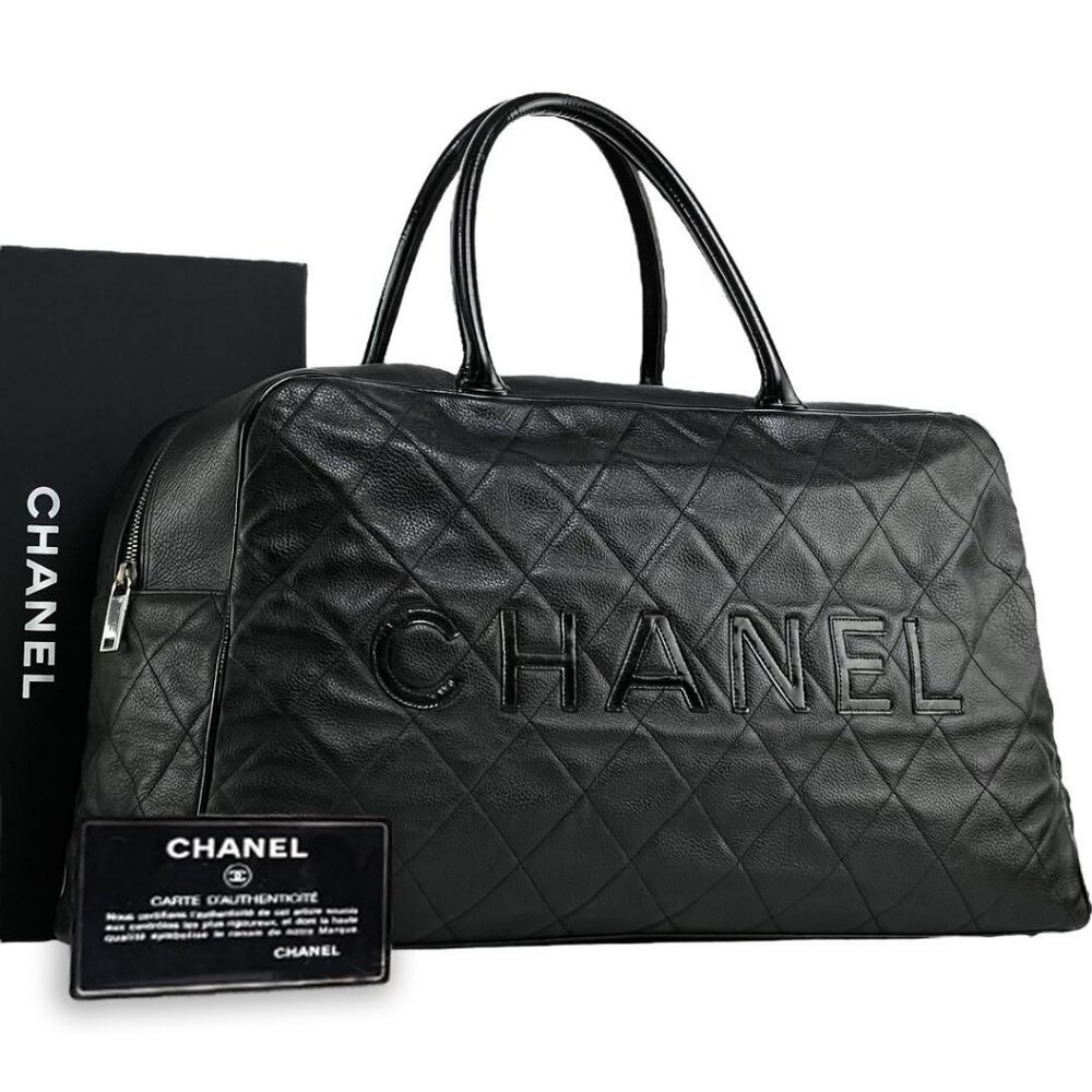 Authentic CHANEL CC Caviar XL Travel Bag Bowler Bag Tote Weekender Boston Duffle